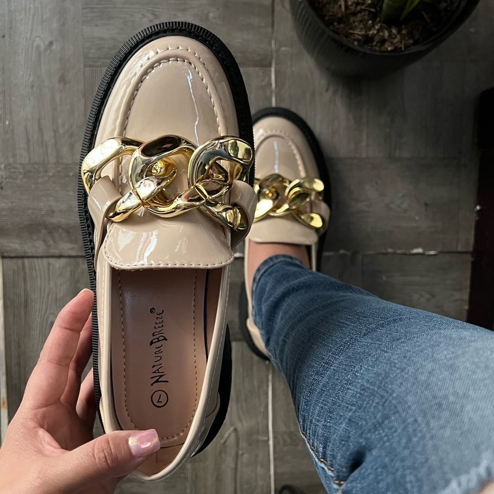 Taupe Chain Strap Platform Loafers